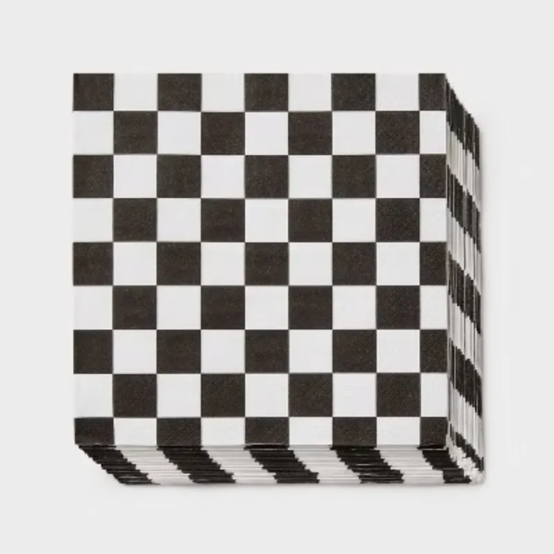 30ct Checkered Lunch Napkins Black/White