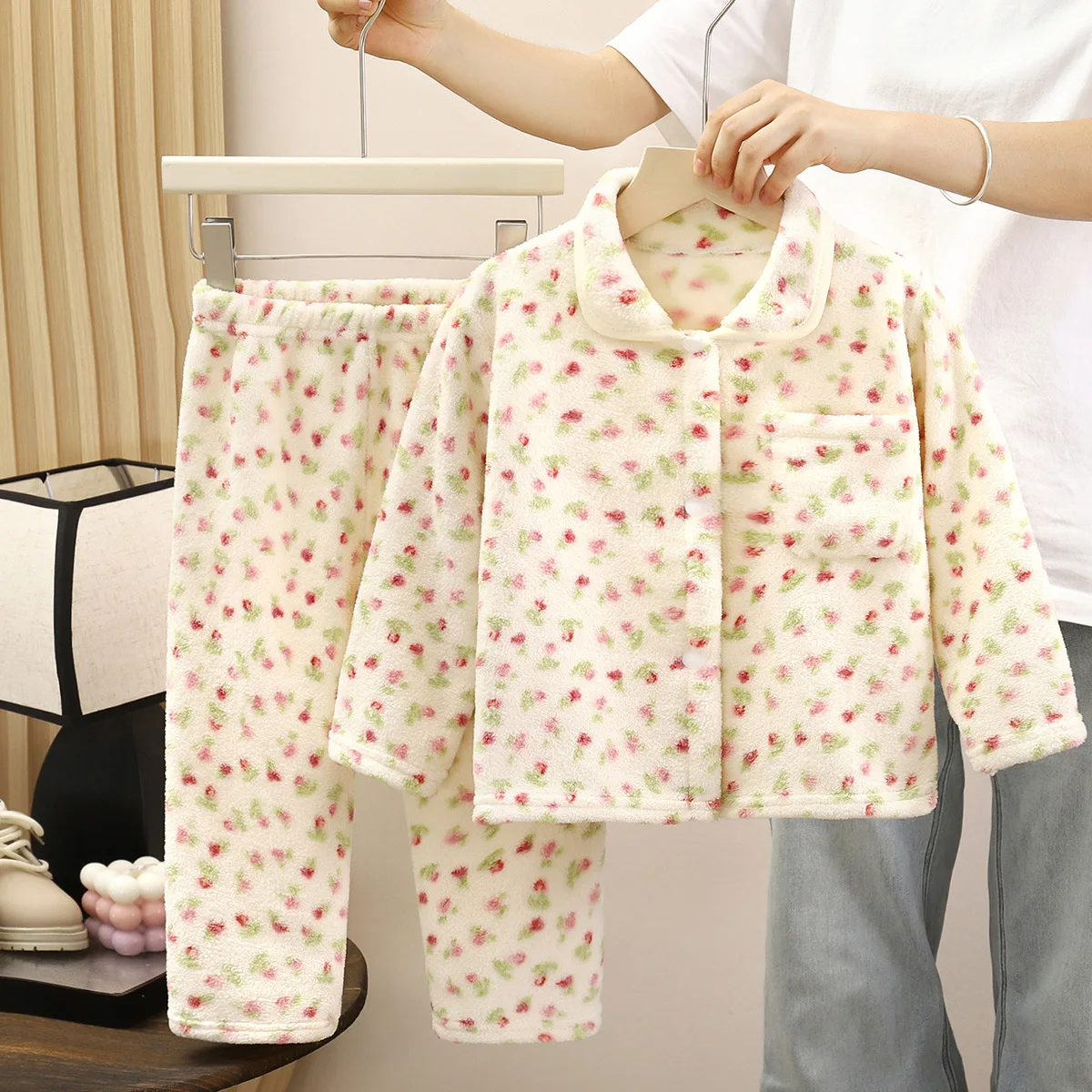 Kinder-Pyjama-Set mit Taschen, Unisex, Verdickte Schlafhose, Warme Loungewear für Jungen und Mädchen, Hautfreundliche Baby-Pyjama-Loungewear