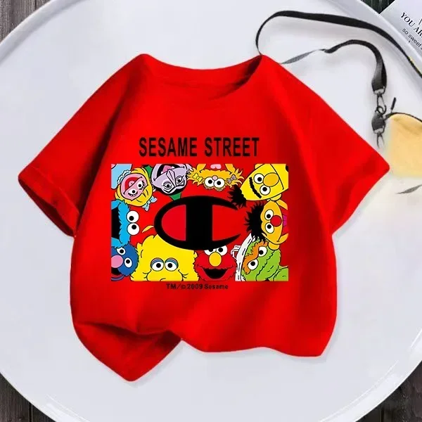 High quality Kids Summer Short sleeved Girls and Boys T-shirts Hipster Sesame Street Cartoon Printed Kids T-shirts Fun casual ba