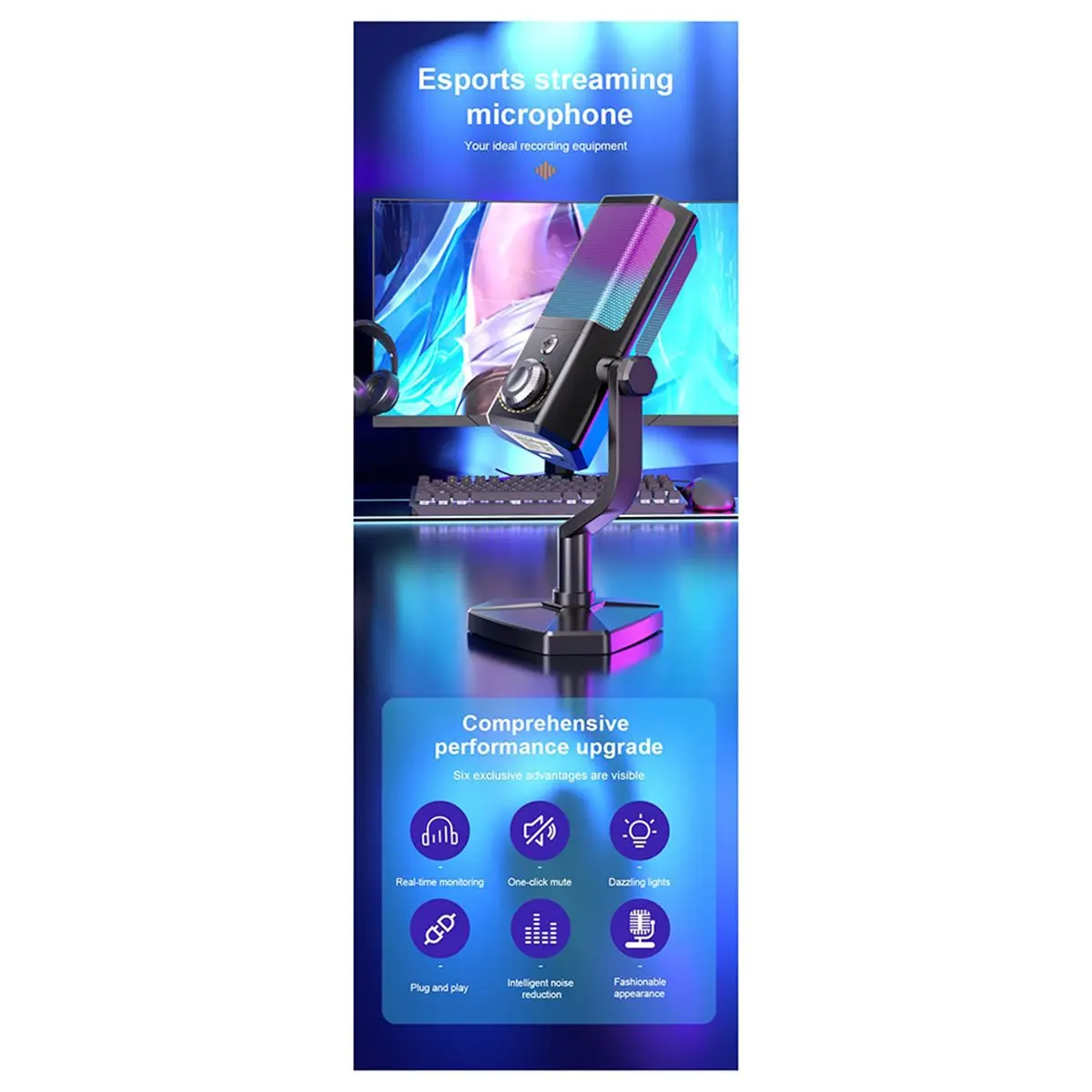 A26Z RGB Microphone Gaming Esports Streaming USB Computer Voice Karaoke Dedicated Noise-Canceling Desktop Microphone