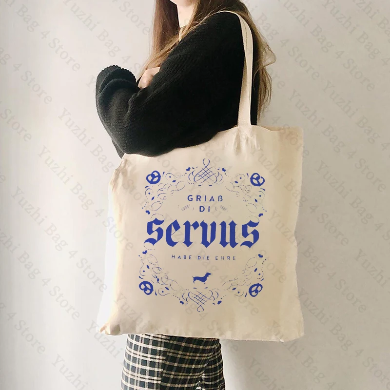 Griab Di Servus Habe Die Ehre Puppy Print Draagtas Canvas Eco Tas Grote Capaciteit Winkelen Opvouwbare Herbruikbare Tassen