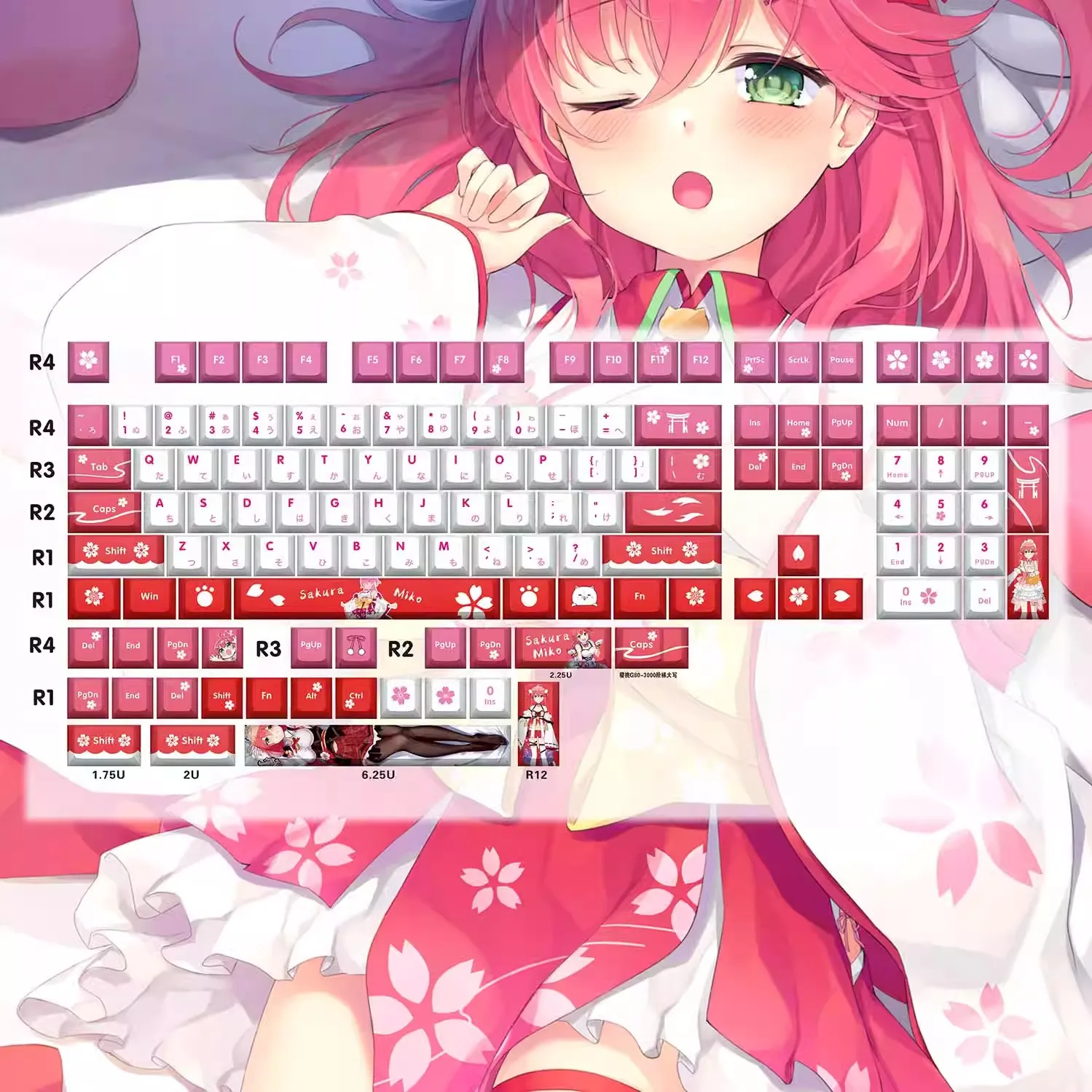 Vtuber Hololive Keycaps Sakura Miko Key Cap PBT DYE Sublimation Cherry MX Cross Axis Switch Keycap for Mechanical Keyboard