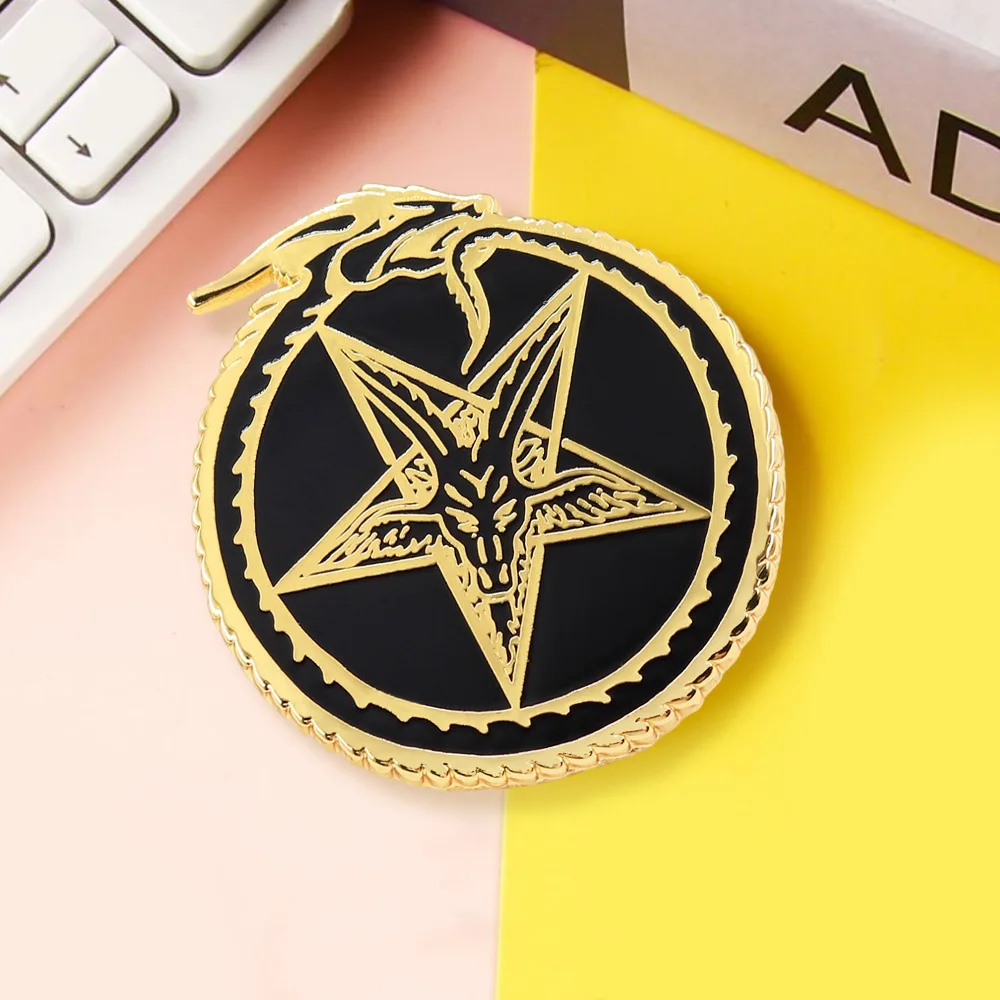 Fashion Baphomet Brooch Five-pointed Star Enamel Pin Gothic Emblem Clothes Bags Accessories and Mysterious Gifts