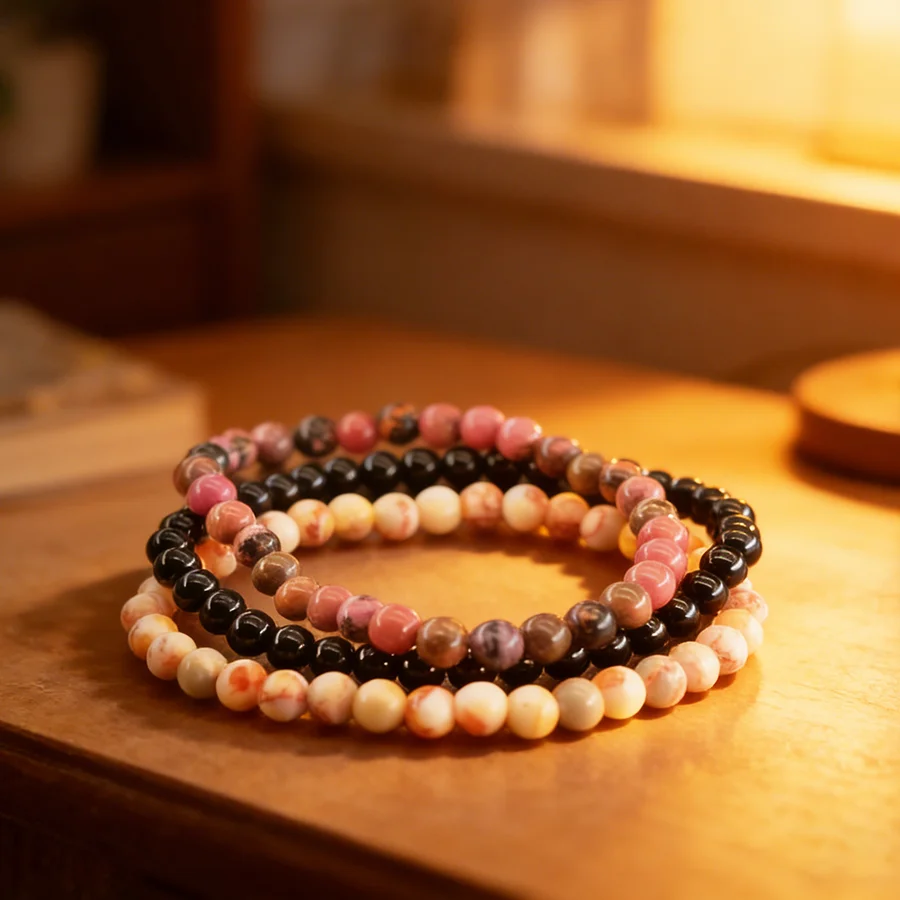Bundle Sale 3 Pcs/Set Natural Rhodonite Stone Beads Bracelet for Women Red Network Black Obsidian Bohemian Style Jewelry Set