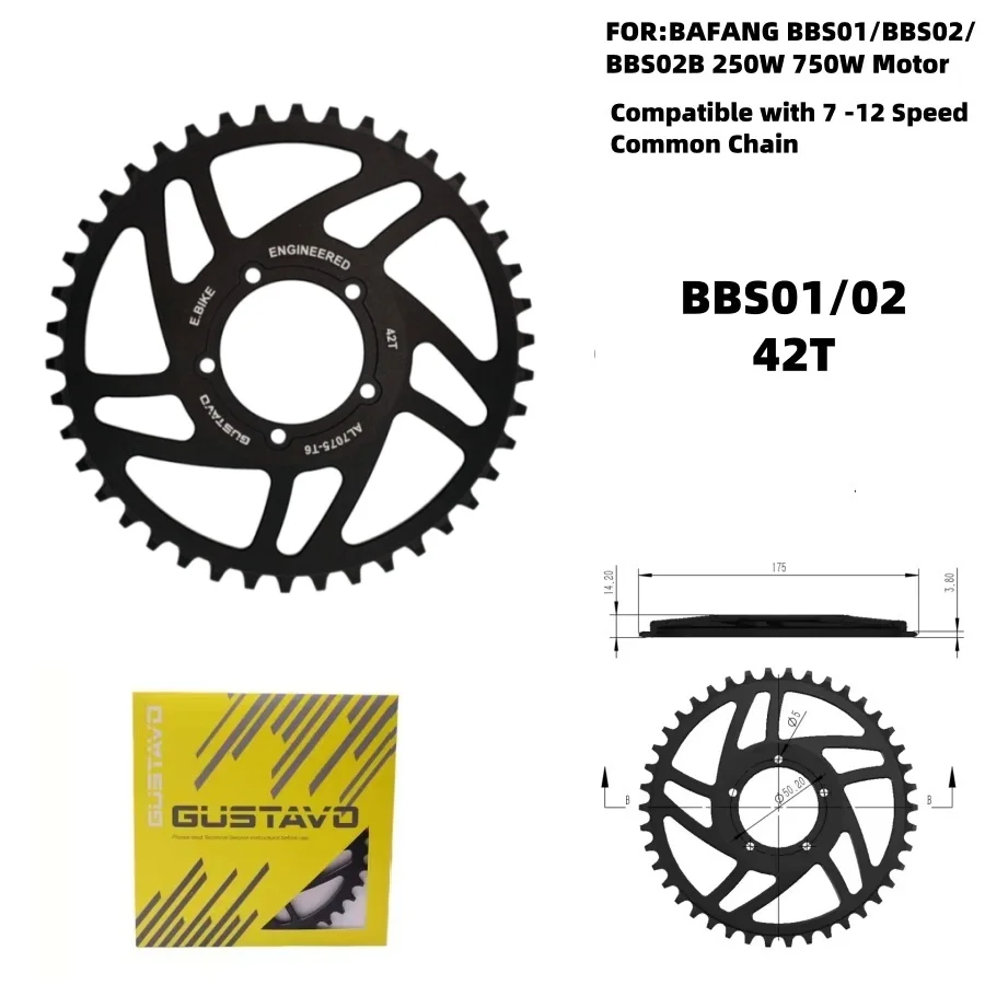 GUSTAVO E-Bike Kettenblatt für BAFANG BBS01 BBS02 Mittelmotor Kettenrad 36/38/40/42/44/46/48/52T Kettenblatt – Detail 13