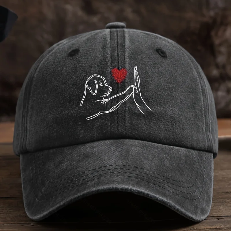 

Men's Baseball Cap - Minimalist Dog Lover Hat with High-Five & Heart Graphic, Lightweight Textile for Everyday & Special Events