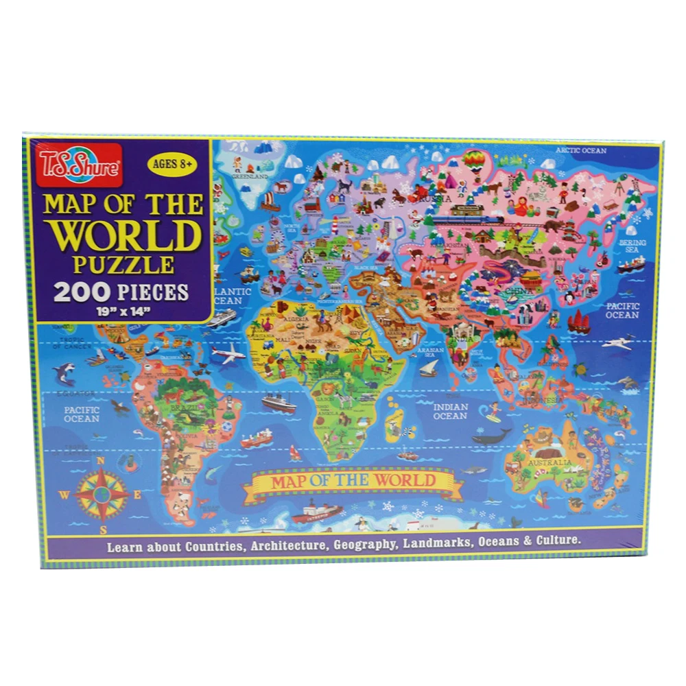 

200 Pieces Wooden Puzzles Assembly Picture World Map America Map Puzzles Toys for Adults Children Kids Games Toys Gift P183