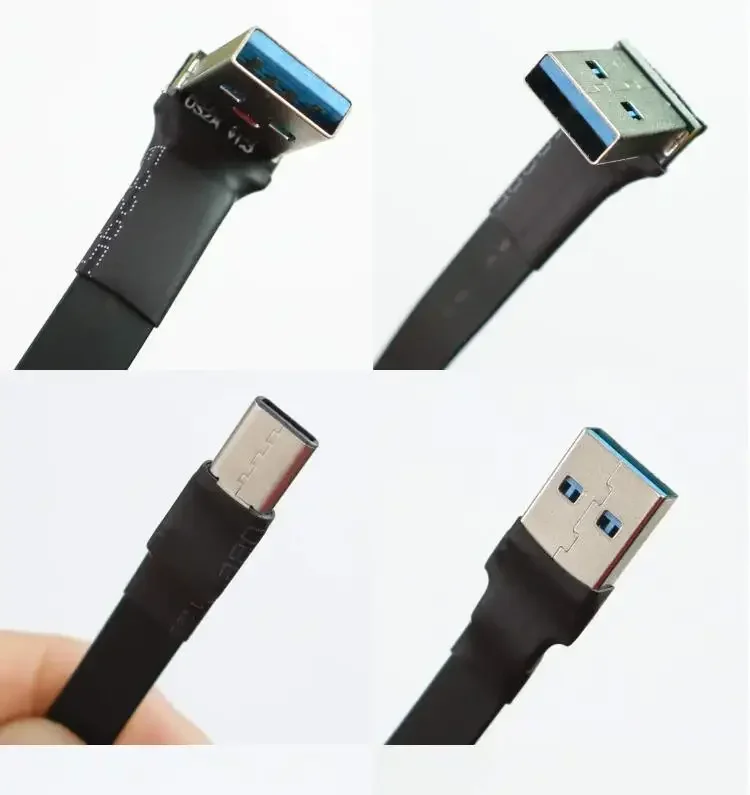 10G USB 3.1 Flat Ribbon Extension Cable GEN2 Type C to A FPV FPC Data Cable Slim 90 Angled USB-A to USB-C Male to Female Adapter