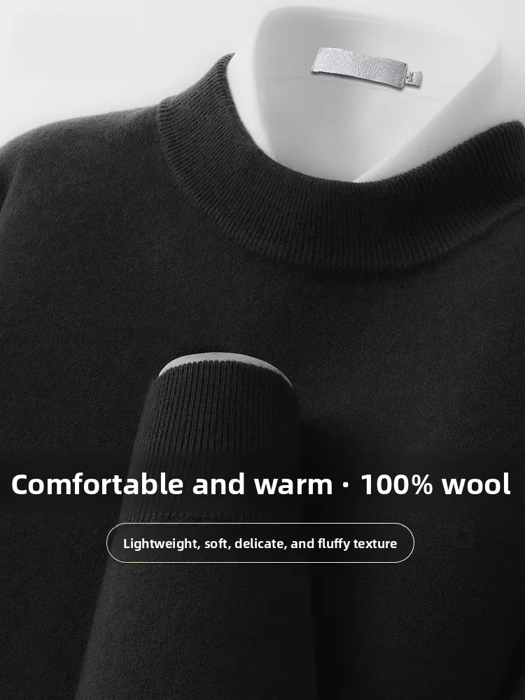 Comfortable Warm Men's Casual Knitwear 00% Wool Hoodie Soft Loose Fit f High Collar SNOW FLNG Spring New Arrival