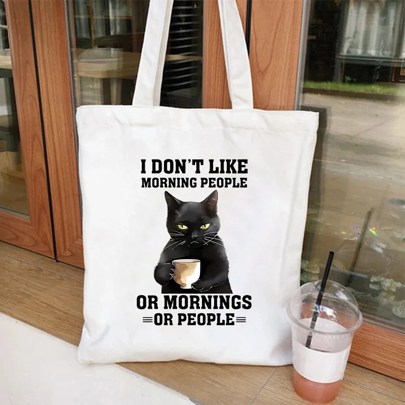 Animal Joke Graphic Tote Bag Ladies Shopping Bag Cat Aesthetic Reusable Canvas Shoulder Bag Stylish Student Shoulder Handbag