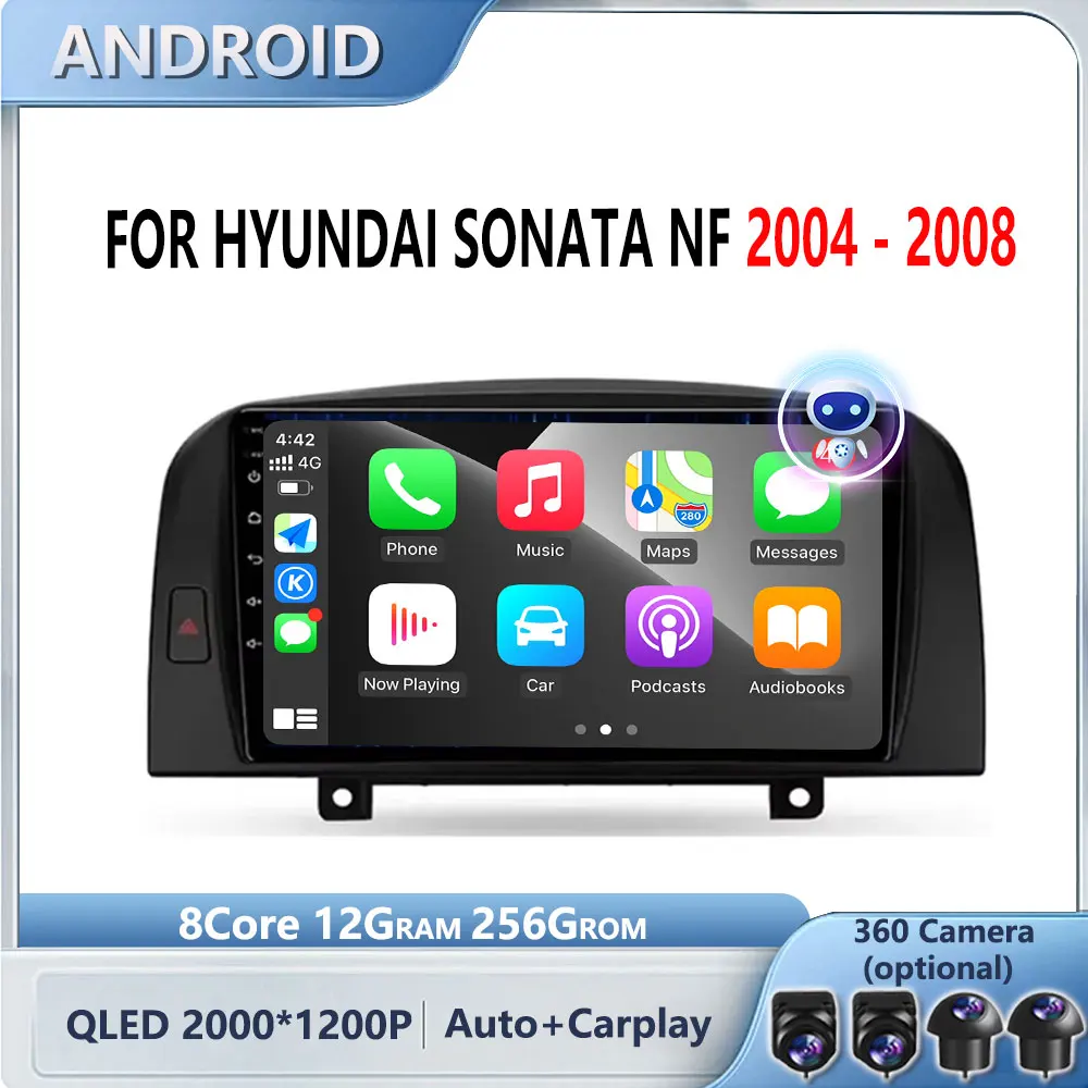 

9 "Android 14 для Hyundai Sonata NF 2004-2008 Android Радио Стерео Видео Беспроводная Carplay Навигация Мультимедиа DSP 5G WIFI BT