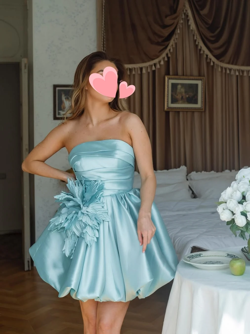 

Oisslec Dress Elegant Vintage Sweet Green Flowers Short Summer Satin Customize Formal Occasion Prom Dress Evening Party Gowns
