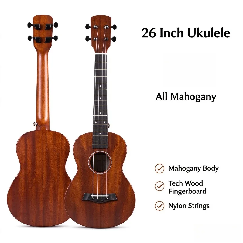1 piece 26 Inch Ukulele Peach Core Wood Retro Small Guitar Musical Instrument for Beginners Students Performance