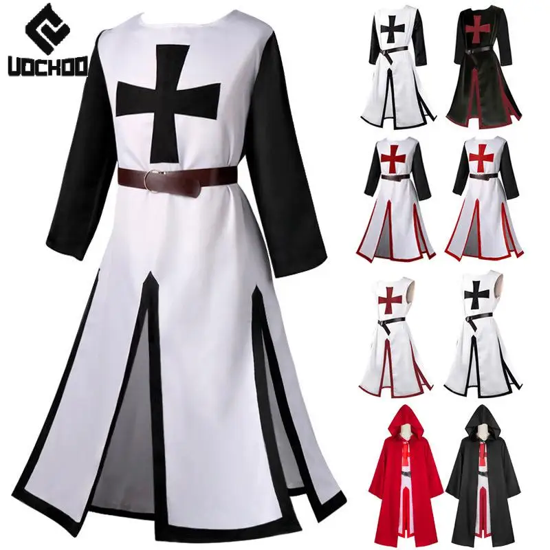 

Medieval Assassin Gown Templar Order Cosplay Costume Carnival Renaissance Surcoat Warrior Outfit Adult Black Cloak Men Wear