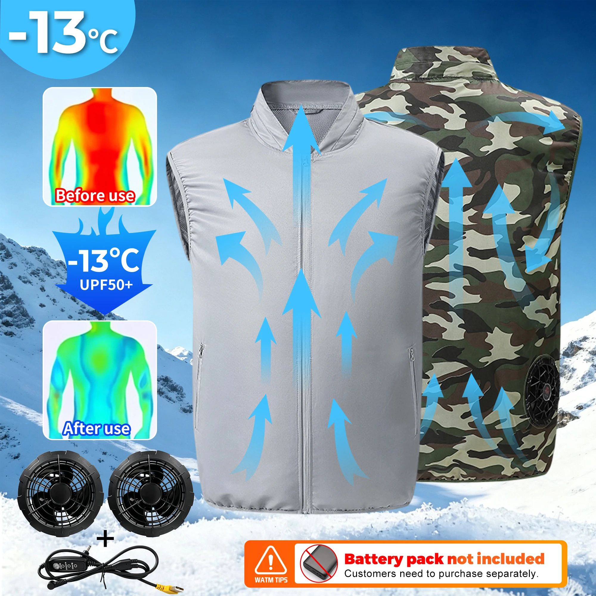 Gilet rafraîchissant 2026 avec ventilateur intégré, vêtement climatisé, gilet sport USB rechargeable, gilet de refroidissement par glace pour travailleurs, camping, pêche, combinaison d'été