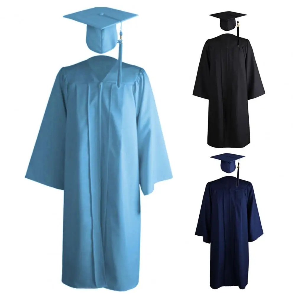 Academic Hat Set University Hidden Zipper Academic Robe Set Pure Colors Bachelor Mortarboard Set for Graduation Ceremony