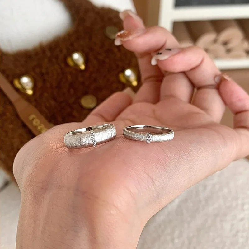 Vintage Brushed Metal Matte Ring for Women Girl Gold Color Frosting Texture Zircon Engagement Design Jewelry Gifts Dropshipping