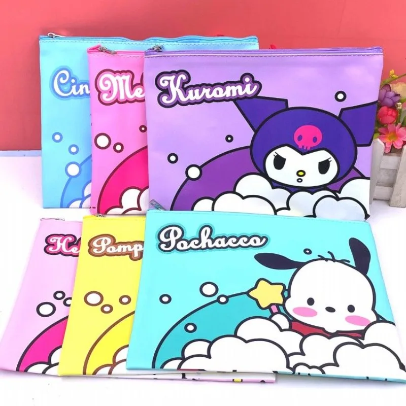 Bolsa de documentos de PU con cremallera de My Melody y Kuromi, diseño de dibujos animados de Cinnamon Roll, ideal para estudiantes, para guardar pruebas y tutoriales, regalo.