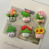 6pcs Mini Sunflower Potted Resin Fridge Magnets Cute Animal & Floral Shapes Vibrant Colors Round Kitchen Decor for Refrigerator