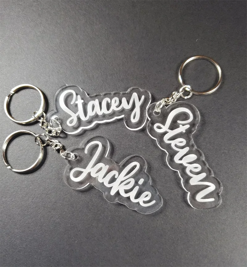 

DHQH Annual Latest Customized Name Acrylic Keychain Personalized Letter Stainless Steel Keyring Commemorative Gift for Her/Him