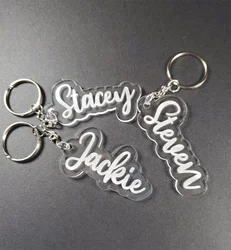 DHQH Annual Latest Customized Name Acrylic Keychain Personalized Letter Stainless Steel Keyring Commemorative Gift for Her/Him