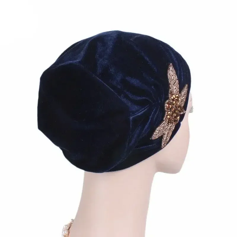 

Indian Women Muslim Cap Velvet Hat Beanie Skullies Turban Chemo Cap Beading Flower Headwear Cancer Hat Inner Bonnet Wrap Cover