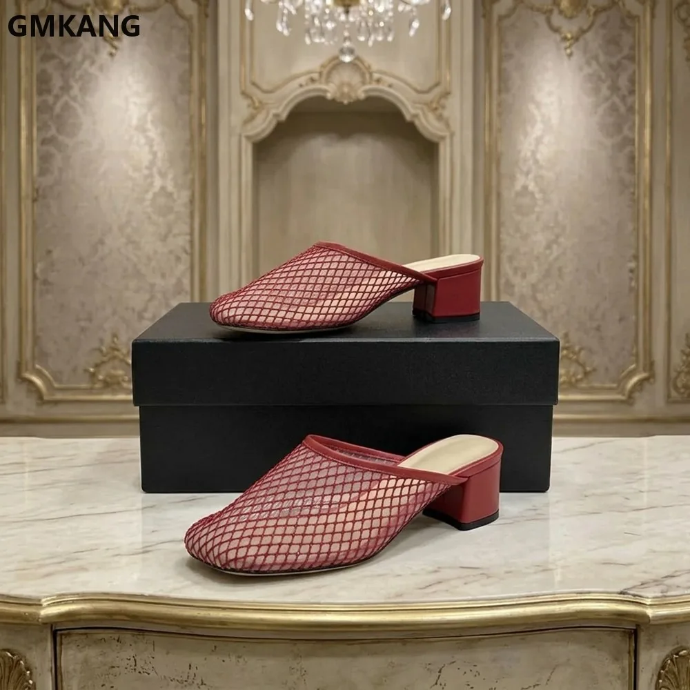 Womens Mesh Rhinestone Square Toe Platform Mary Jane Sandals  Chunky Heel, Buckle Strap, Breathable Net Fabric, Casual