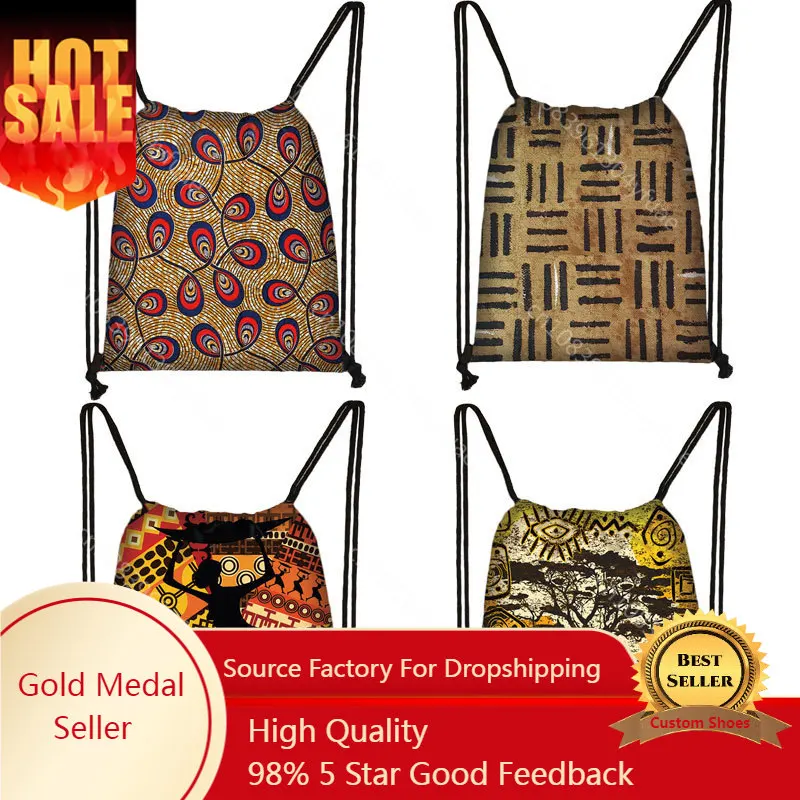 

African Women Style Backpack Boys Girls Travel Bag Children School Bags Book Bag Afro LadiesTraditional Printing Drawstring Bags