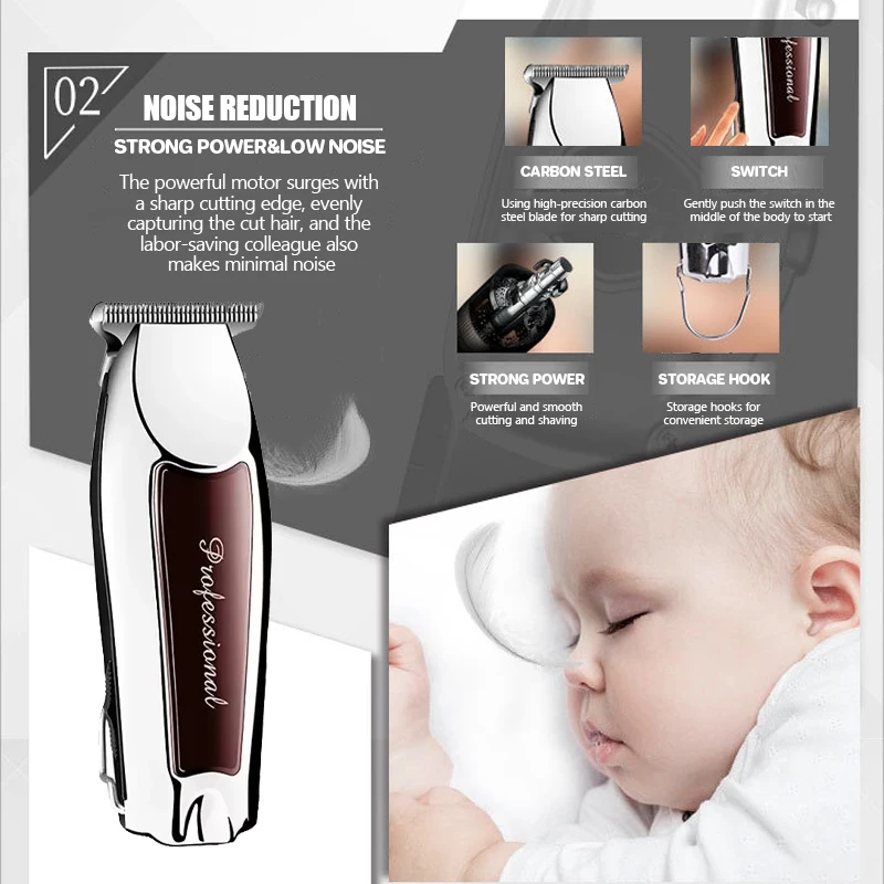 Kemei KM-9163 ماكينة قص الشعر الاحترافية للرجال قابلة لإعادة الشحن عبر USB، ماكينة حلاقة لاسلكية منخفضة الضوضاء