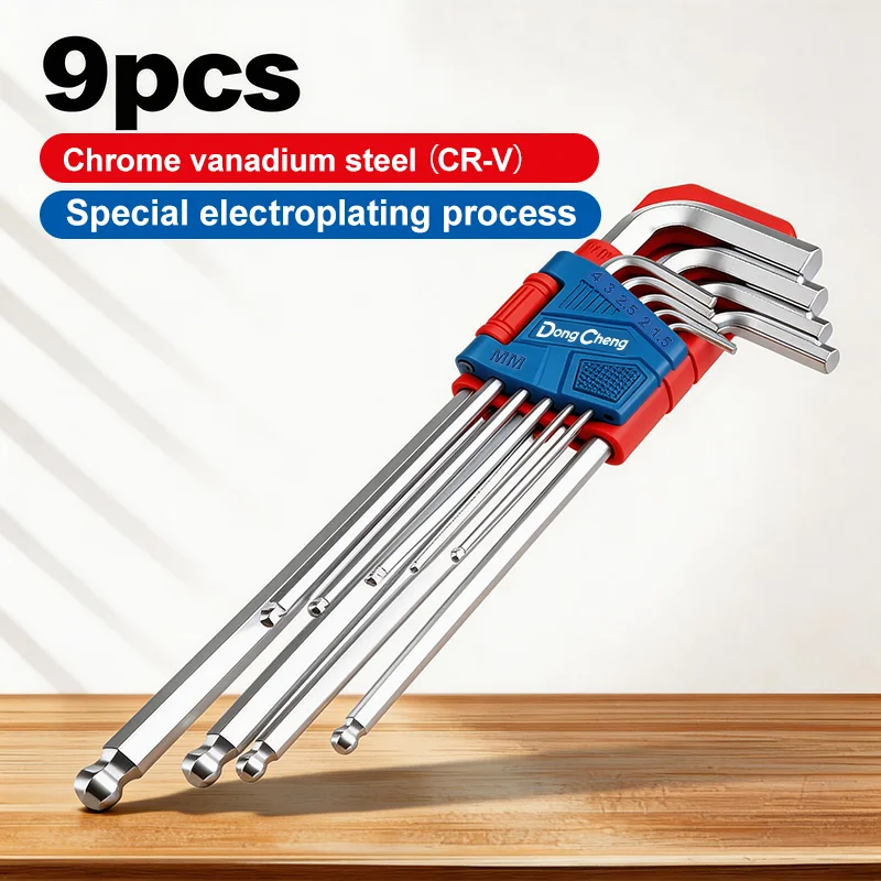 9PCS Metric Hex Key Set 1.5-10mm Long Arm Ball End CR-V Allen Wrench Kit Chrome Vanadium Professional Tool