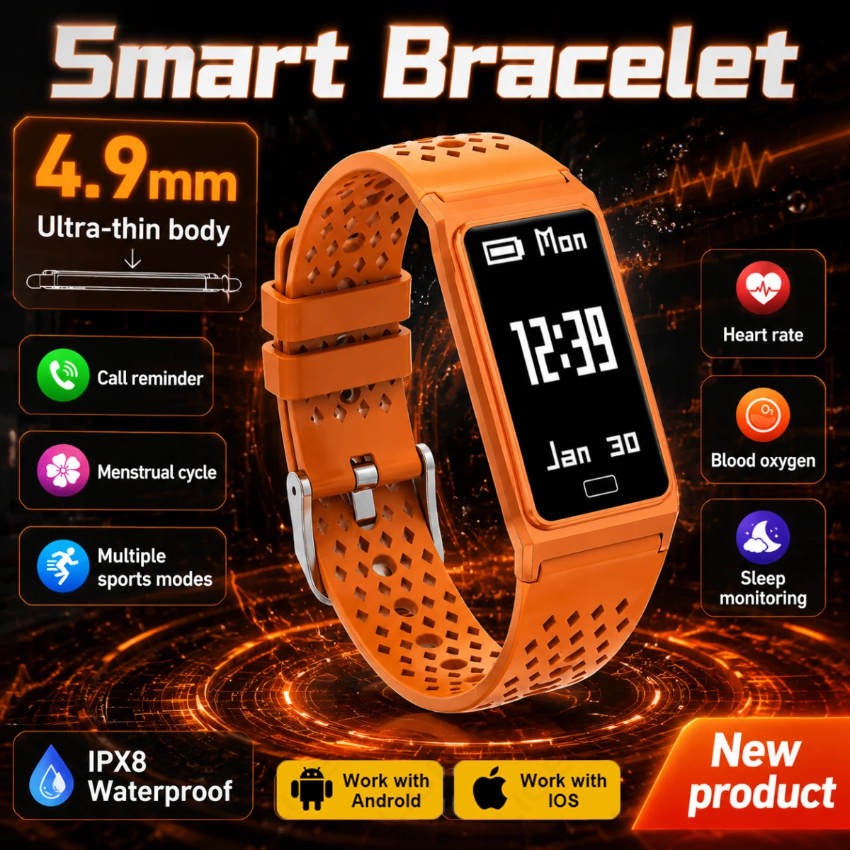 Smartwatch Slim Watches For Men - Monitor de Frequência Cardíaca e Oxigênio