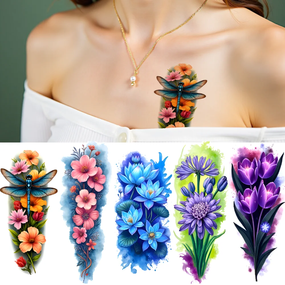 

3pcs Temporary Tattoo Floral Designs Colorful Realism Decorative Tattoos Realistic Temporary Tattoos For Male Thighs