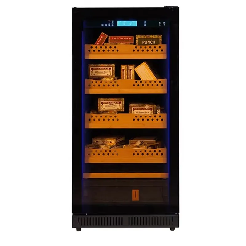 Gabinete de cigarros con pantalla digital premium con control inteligente de humedad preciso equipado con estantes de haya