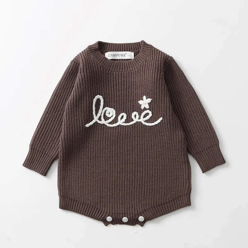 ربيع جديد 2026 0-24 متر طفل رضيع الفتيان الفتيات محبوك رومبير بأكمام طويلة التطريز الرضع طفل محبوك بذلة
