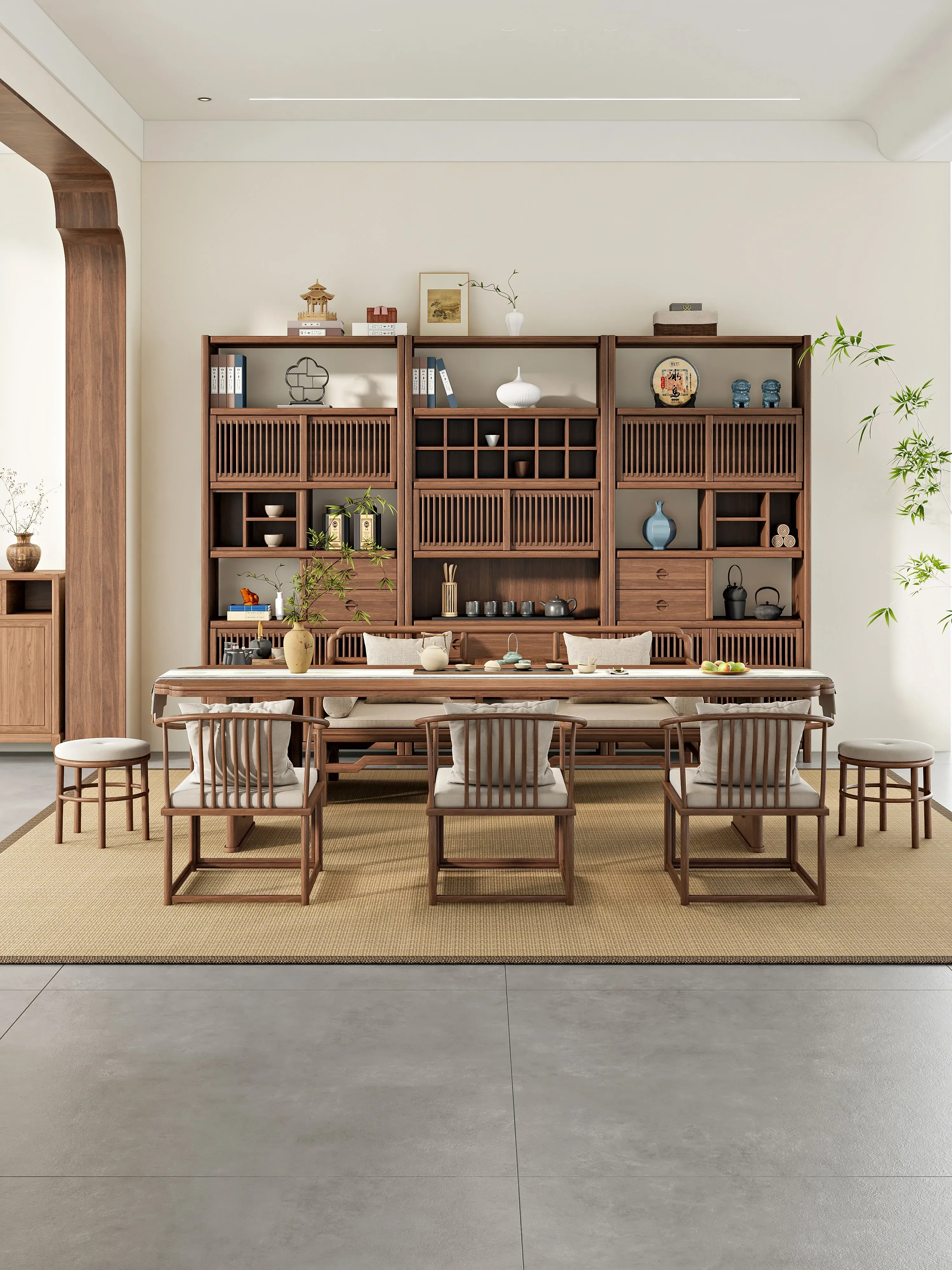 Song-style Aesthetics New Chinese-style Solid Wood Large Flat-layer Black Walnut Furniture Tea Table And Chairl17