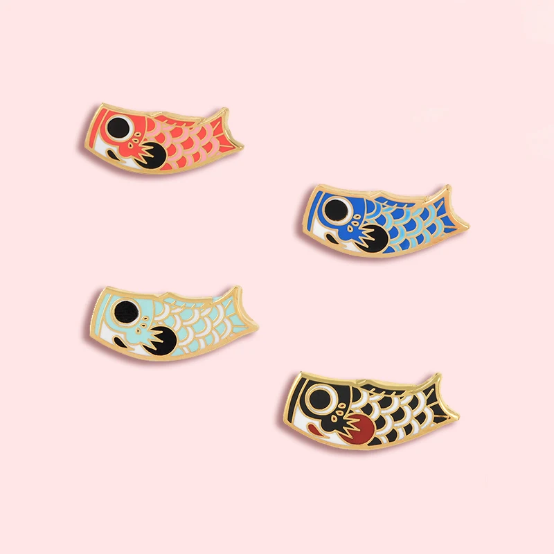 Cartoon Koinobori Fish Flag Carp Enamel Pin Japanese Koi Brooch Alloy Backpack Shirt Badge Jewelry Gift Accessories