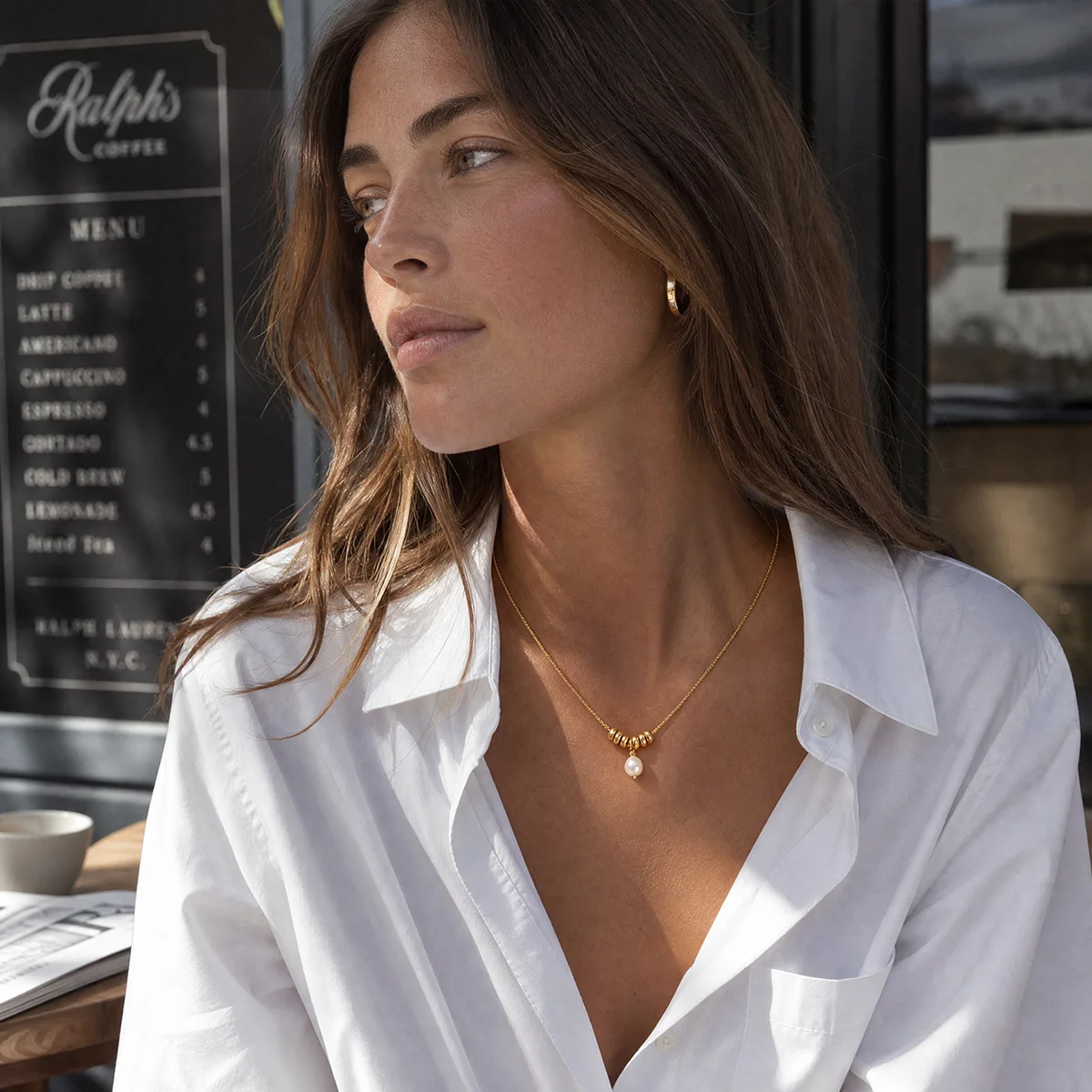 18K Gold Necklaces Stainless Steel Women's Natural Freshwater Pearl Pendant Fashionable Zirconia Design Selected Jewelry  Set