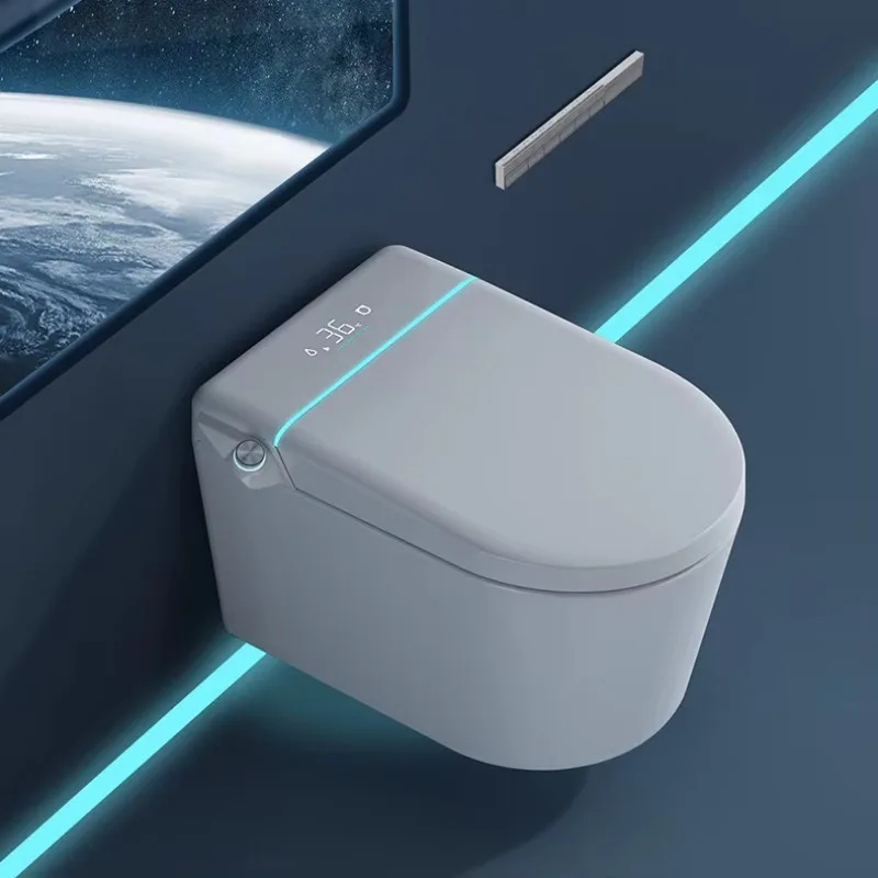 Electric Smart Toilet with Auto-Open Lid Heated Seat P-Trap Remote Control Elongated Bowl Shape Intelligent Foot Touch Flush WC