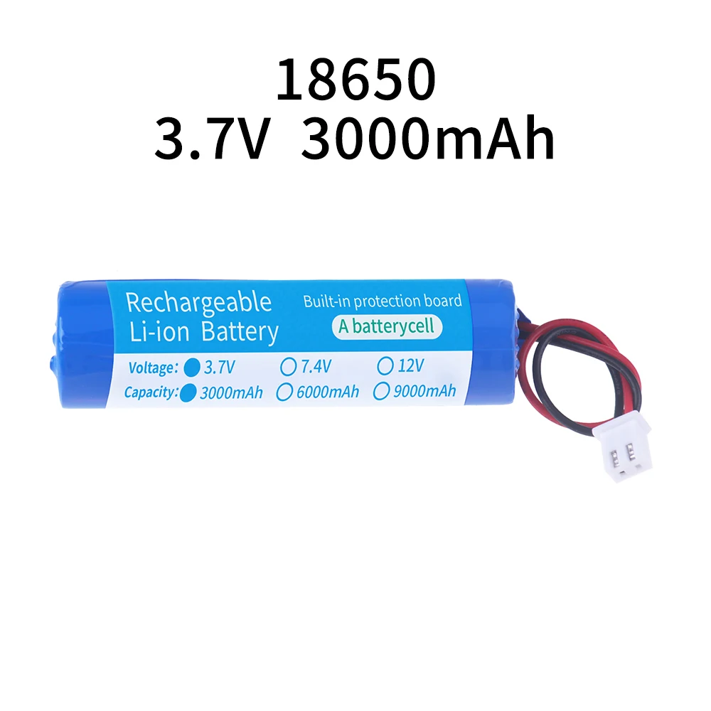 Lithium Battery 3.7V 18650 with XH2.54-2P Plug 3000/6000/12000mAh Rechargeable battery For Fishing LED Light Bluetooth Speaker