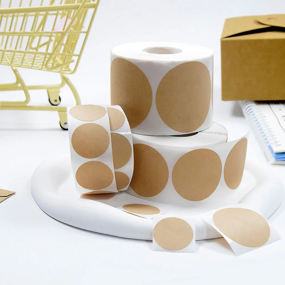 For Fun 2.5/3.8/5CM 500PCS/Roll Round Kraft Self-adhesive Label Paper Sticker Classification Name Personalized Labels Stickers