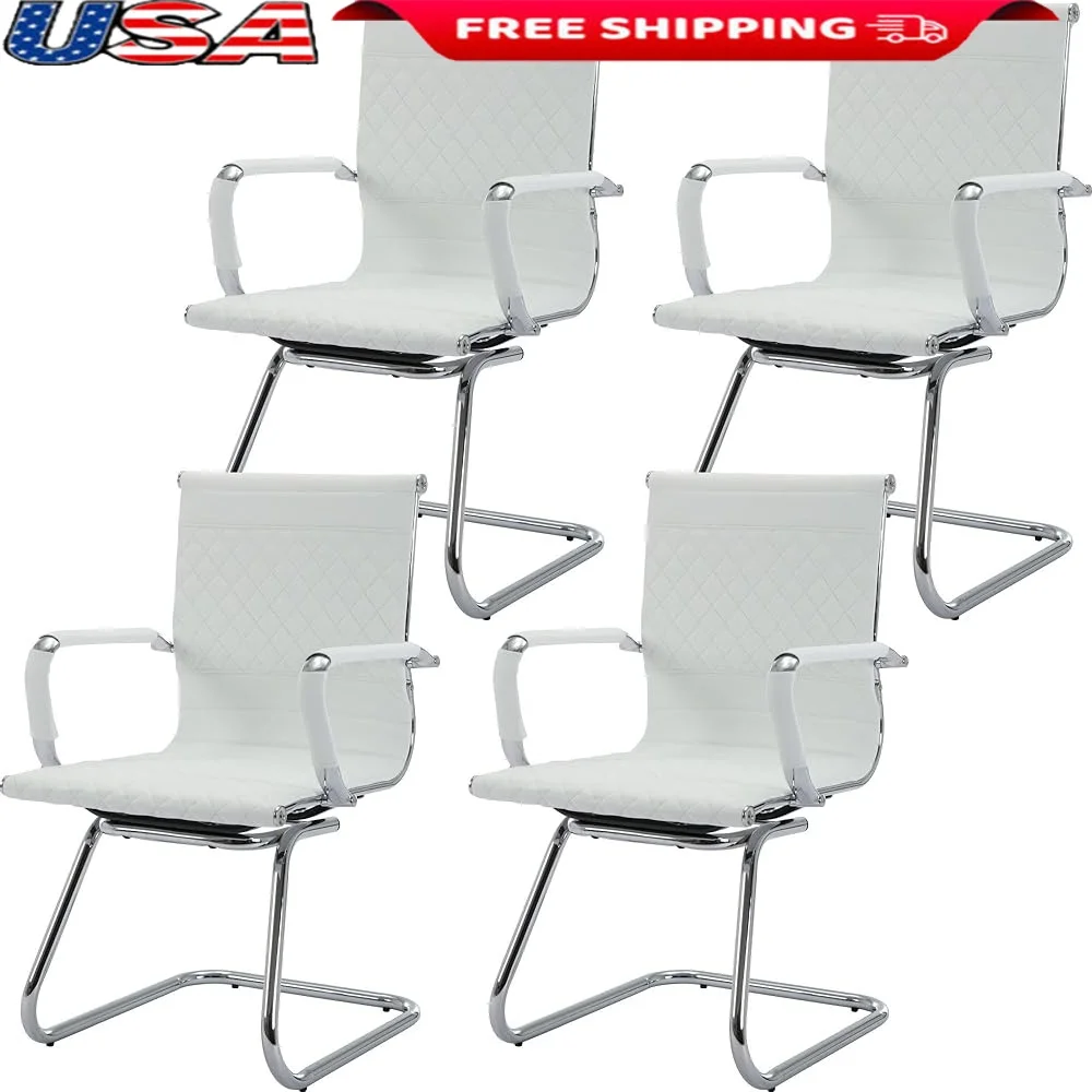 

Modern PU Leather Reception Chairs Set of 4 Ergonomic Office Desk Chairs with Metal Base Waiting Room