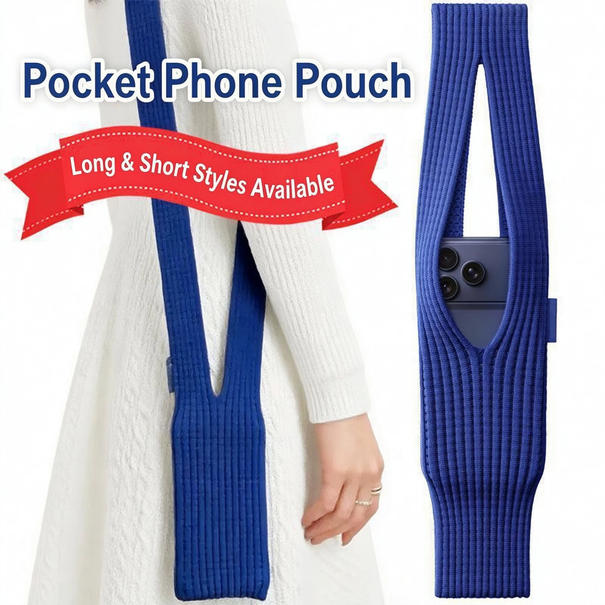 Soft Ribbed Knit Phone Pouch Crossbody Bag 40cm 80cm Lightweight Multi Color Phone Holder for Women