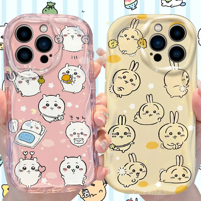 Niedliche, mollige Kaninchen-C-Chiikawa-Hülle für iPhone 17 Air 16 E 15 14 Plus 13 12 Mini 11 Pro Max, stoßfeste Schutzhülle