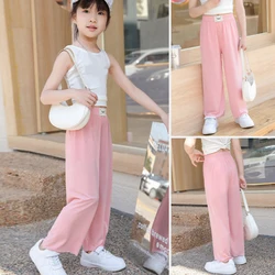 Pantaloni a gamba larga per bambini estate Casual sottile sottile gamba dritta pantaloni larghi pantaloni casual pantaloni per ragazze adolescenti vestiti 3-12 Y