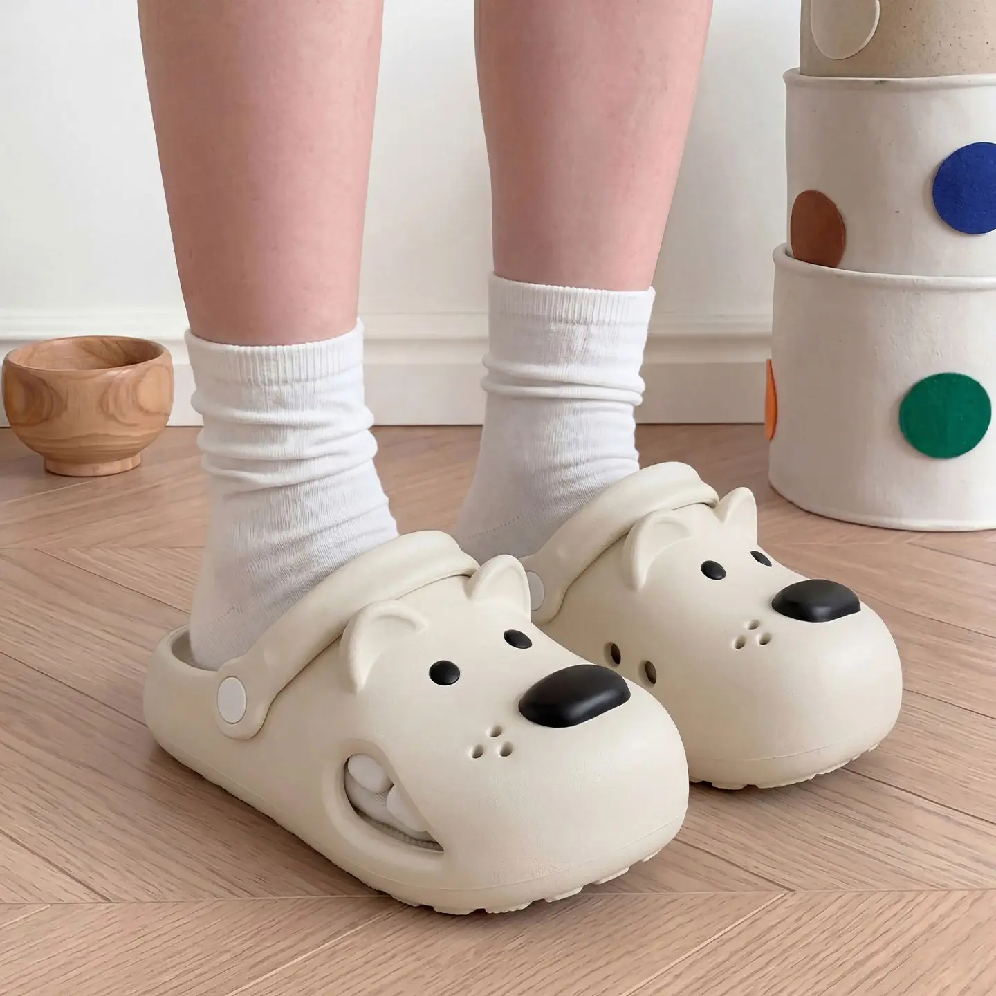 Cute Girl 3D Cartoon Funny Teeth Hole Shoes Puppy Eva Thick Sole Children Nonslip Beach Slippers Summer Outdoor Two Wear Slides