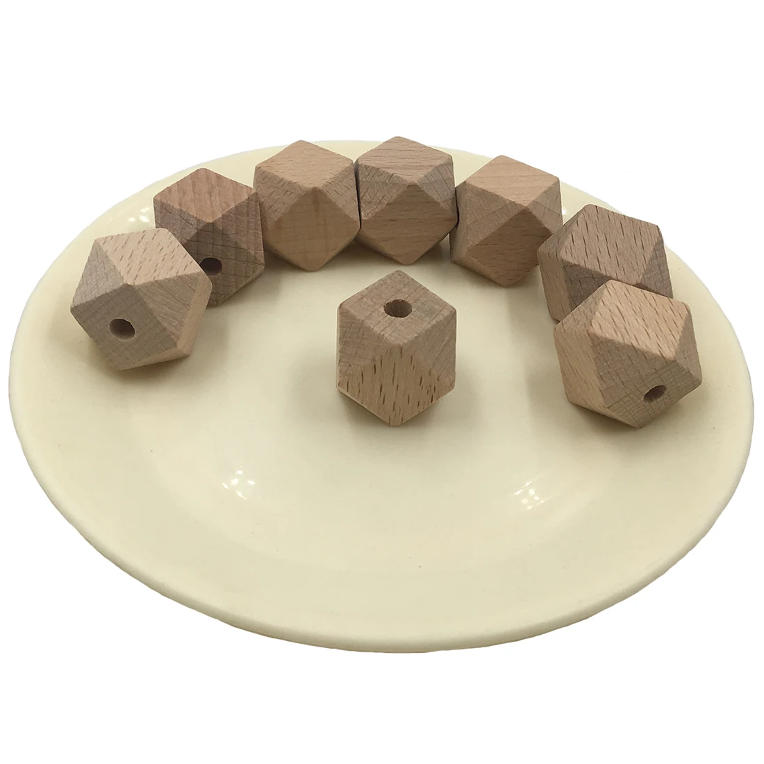 ABCPICK Faceted beech Wood Bead 100pcs 10-20mm Unfinished Natural Geometric Figure Polygon Wooden Beads For DIY Teether