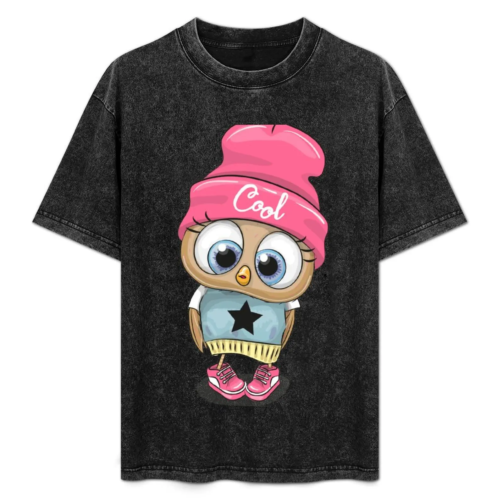 

Cute Owl Girl in a pink hat T-Shirt sublime korean fashion hippie clothes blanks heavyweight t shirts for men