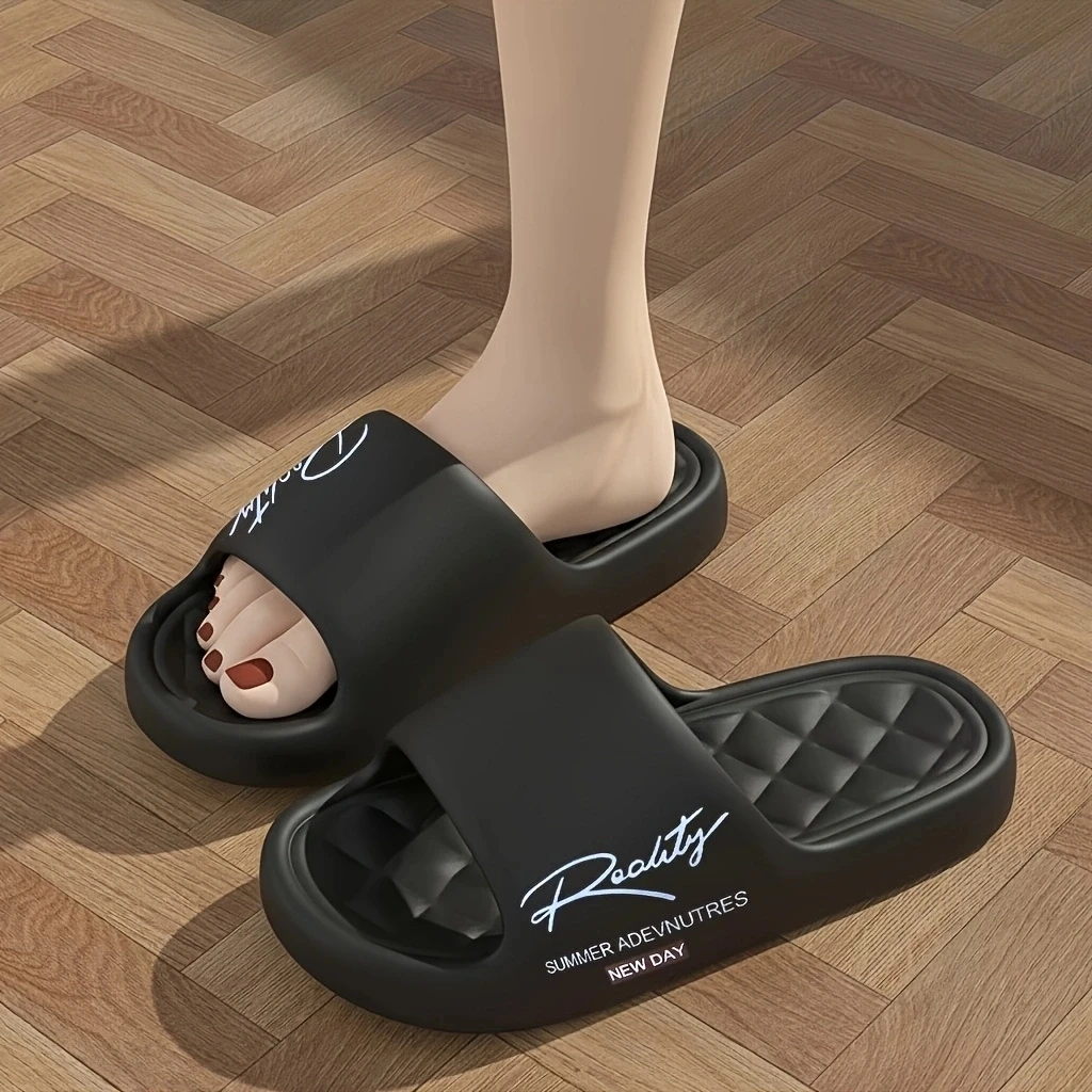 Men Fashion EVA Slides Summer Letter Print Thick Sole Slippers Non-slip Soft Shower Sandals Indoor Outdoor Casual Beach Shoes