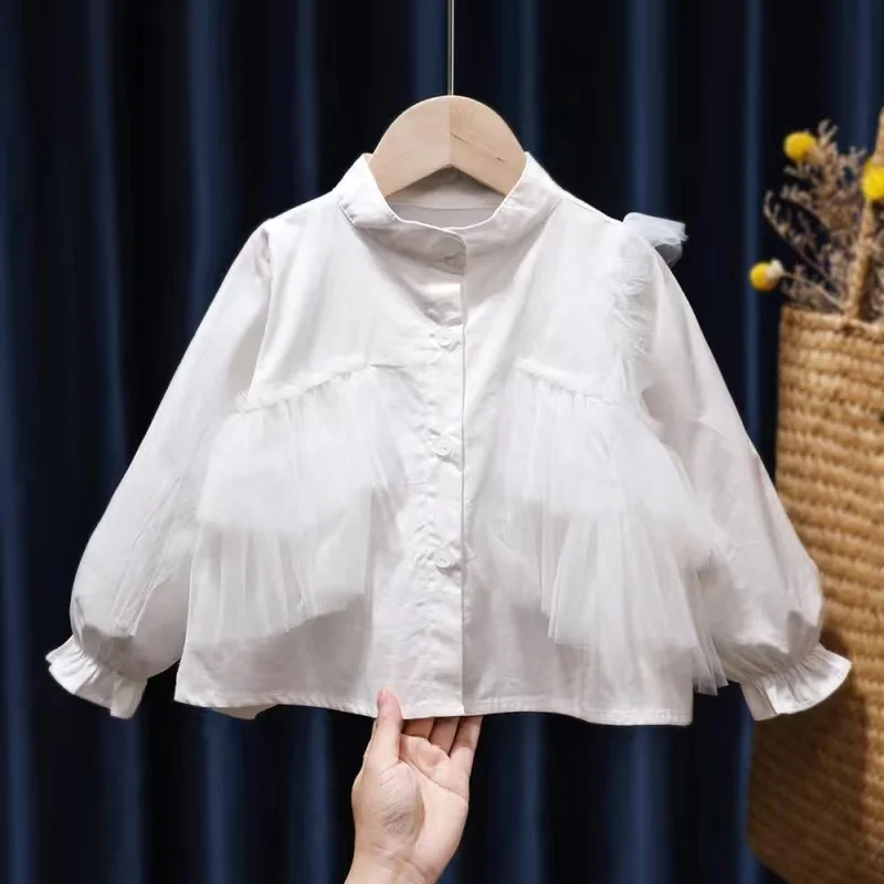 Baby Girl Cotton Shirt Long Sleeve Infant Toddler Child Turn Down Collar Blouses Solid Spring Autumn Summer Baby Clothes 1-7Y