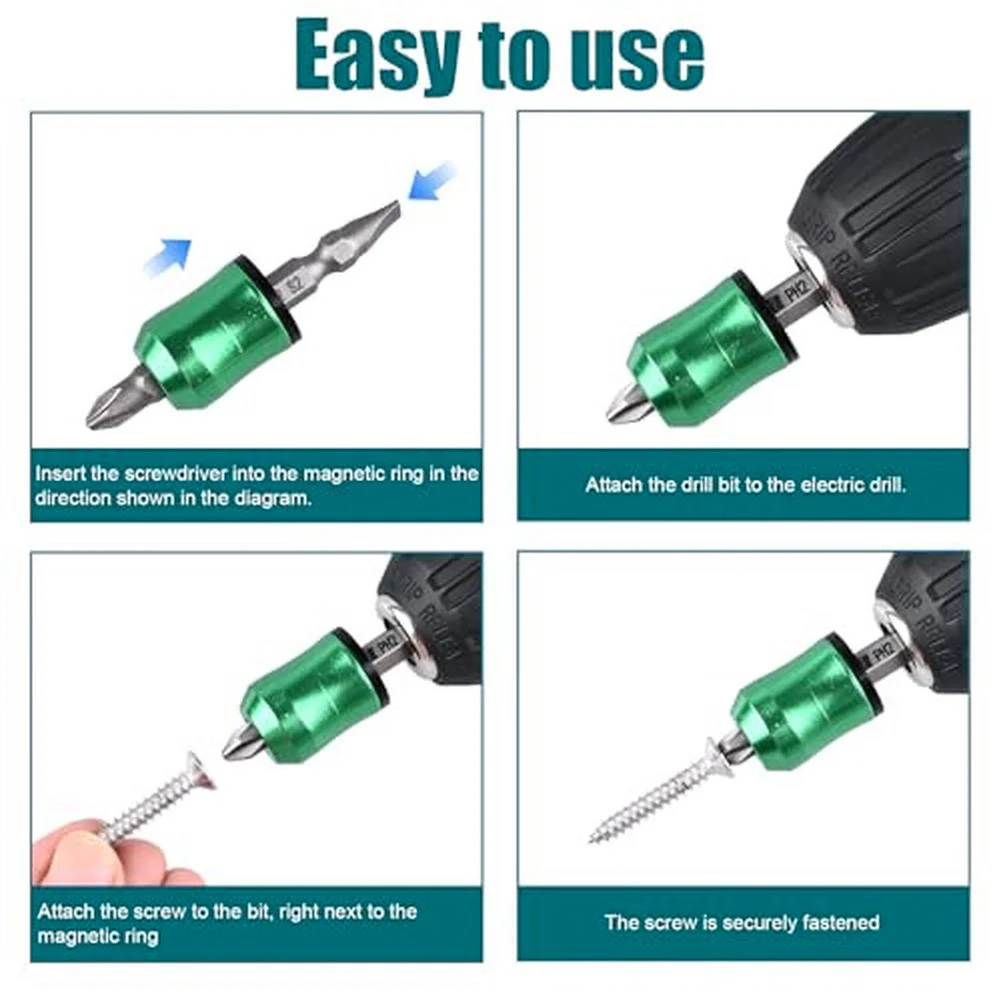 Magnetic Screw Rings Kit 5 Pieces with 3 Ph2 Hex Bits for Improved Screw Handling in Confined or Overhead Applications